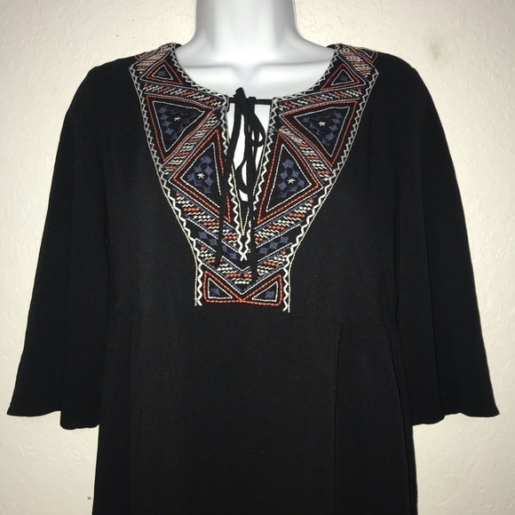2/$20 Three Hearts Boho Embroidered Mini Dress  M Black - Picture 6 of 8